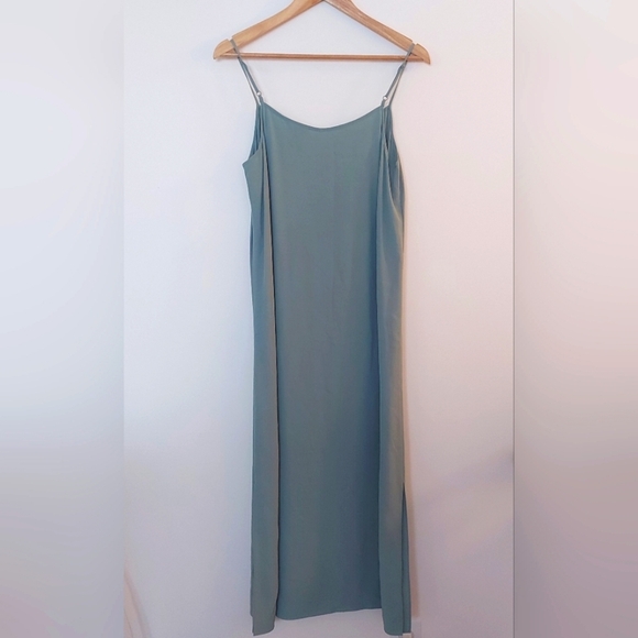NWT Eileen Fisher Elm Slip Dress Adjustable Straps Sea Foam Green Side Slit - Picture 4 of 9